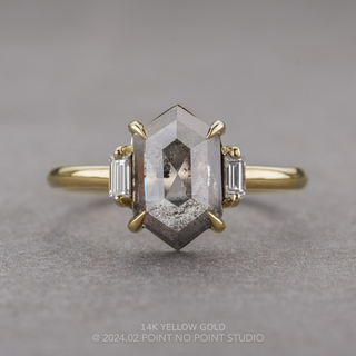 2.43 Carat Salt and Pepper Hexagon Diamond Engagement Ring, Zoe Setting