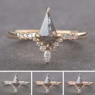 .95 Carat Salt and Pepper Kite Diamond Engagement Ring, Avaline Setting