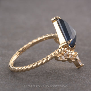 1.96 Carat Blue Kite Sapphire and Diamond Engagement Ring, Andromeda Setting, 14k Yellow Gold