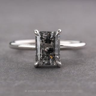 1.64 Carat Salt and Pepper Emerald Shaped Diamond Engagement Ring, Tulip Basket Jane Setting
