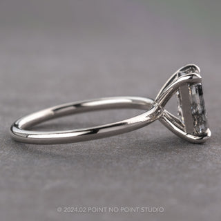 1.64 Carat Salt and Pepper Emerald Shaped Diamond Engagement Ring, Tulip Basket Jane Setting