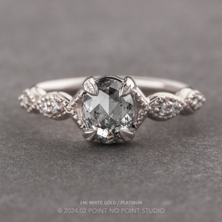 1.33 Carat Canadian Salt and Pepper Oval Diamond Engagement Ring, Winter Setting