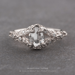 .91 Carat Salt and Pepper Pear Diamond Engagement Ring, Pixie Setting