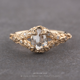 .91 Carat Salt and Pepper Pear Diamond Engagement Ring, Pixie Setting, Point No Point Studio. Available in a variety of metal types. Eco-friendly, Recycled Metals, Conflict Free.