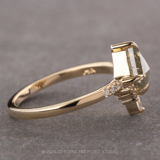 .91 Carat Salt and Pepper Kite Diamond Engagement Ring, Avaline Setting, 14K Yellow Gold