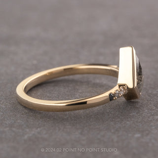 .58 Carat Salt and Pepper Kite Diamond Engagement Ring, Bezel Ombre Jules Setting, 14k Yellow Gold