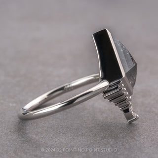 2.70 Carat Black Speckled Kite Diamond Engagement Ring, Bezel Ava Setting, Platinum