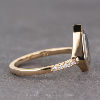 1.96 Carat Salt and Pepper Kite Diamond Engagement Ring, Bezel Jules Setting, 14K Yellow Gold