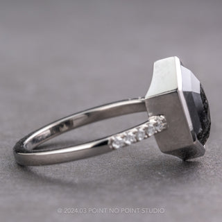 2.80 Carat Black Speckled Hexagon Diamond Engagement Ring, Bezel Jules Setting, Platinum
