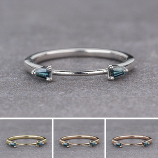 Blake Wedding Ring Cuff, 2 Teal Baguette Sapphire women's wedding band, Point No Point Studio. Eco-friendly, Recycled Metals, Conflict Free.