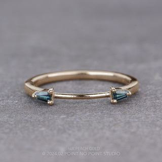 Blake Wedding Ring Cuff, 2 Teal Baguette Sapphire women's wedding band, Point No Point Studio. Eco-friendly, Recycled Metals, Conflict Free.