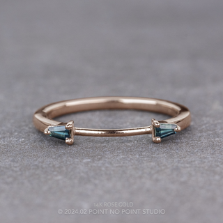 Blake Wedding Ring Cuff, 2 Teal Baguette Sapphire women's wedding band, Point No Point Studio. Eco-friendly, Recycled Metals, Conflict Free.