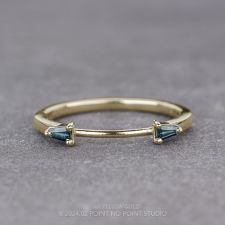 Blake Wedding Ring Cuff, 2 Teal Baguette Sapphire women's wedding band, Point No Point Studio. Eco-friendly, Recycled Metals, Conflict Free.