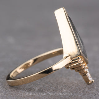 1.72 Carat Black Speckled Kite Diamond Engagement Ring, Bezel Ava Setting, 14K Yellow Gold