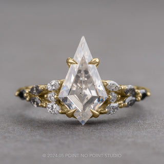 1.85 Carat Kite Moissanite and Diamond Engagement Ring, Ombre Winnie Setting, 14k Yellow Gold