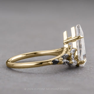 1.85 Carat Kite Moissanite and Diamond Engagement Ring, Ombre Winnie Setting, 14k Yellow Gold