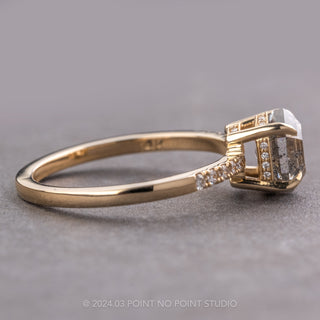 1.74 Carat Canadian Salt and Pepper Hexagon Diamond Engagement Ring, Juliette Setting, 14K Yellow Gold