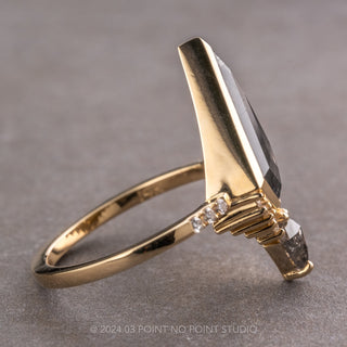 2.08 Carat Black Speckled Kite Diamond Engagement Ring, Bezel Avaline Setting, 14K Yellow Gold