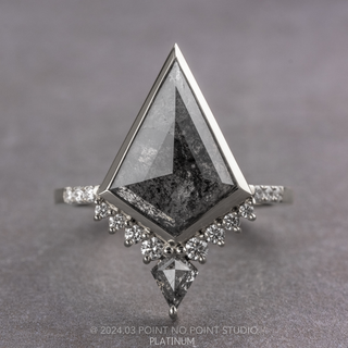 2.08 Carat Black Speckled Kite Diamond Engagement Ring, Bezel Avaline Setting