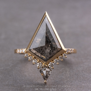 2.08 Carat Black Speckled Kite Diamond Engagement Ring, Bezel Avaline Setting