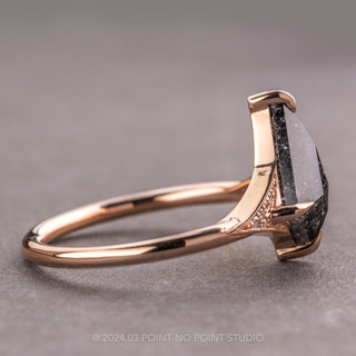 1.96 Carat Black Speckled Kite Diamond Engagement Ring, Aela Setting, 14K Rose Gold