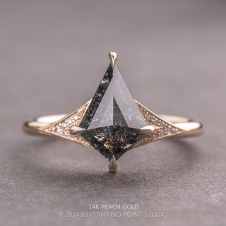 1.70 Carat Black Speckled Kite Diamond Engagement Ring, Aela Setting