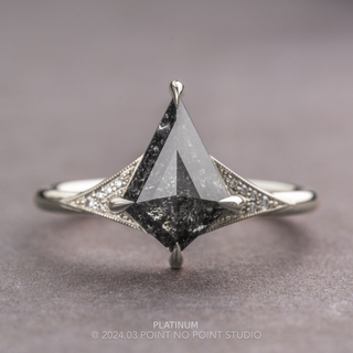1.70 Carat Black Speckled Kite Diamond Engagement Ring, Aela Setting