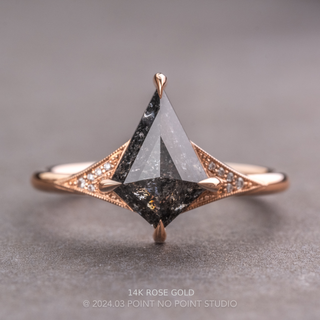 1.70 Carat Black Speckled Kite Diamond Engagement Ring, Aela Setting