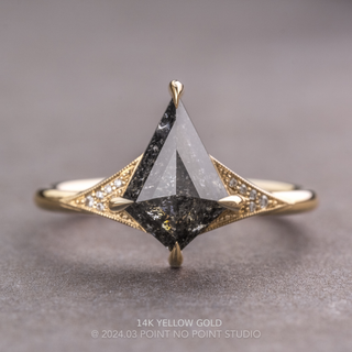 1.70 Carat Black Speckled Kite Diamond Engagement Ring, Aela Setting