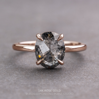 1.86 Carat Black Salt and Pepper Oval Diamond Engagement Ring, Jane Setting