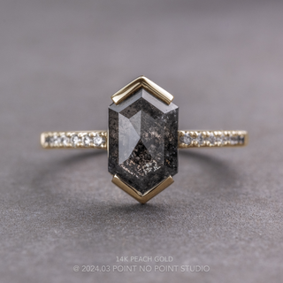 2 Carat Black Salt and Pepper Hexagon Diamond Engagement Ring, Ombre Sirena Setting