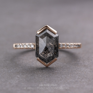 2 Carat Black Salt and Pepper Hexagon Diamond Engagement Ring, Ombre Sirena Setting