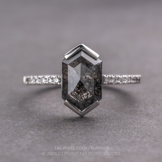 2 Carat Black Salt and Pepper Hexagon Diamond Engagement Ring, Ombre Sirena Setting