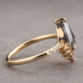 2.49 Carat Salt and Pepper Pear Diamond Engagement Ring, Avaline Setting, 14K Yellow Gold