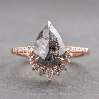2.35 Carat Salt and Pepper Pear Diamond Engagement Ring, Avaline Setting