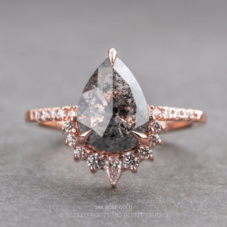 2.35 Carat Salt and Pepper Pear Diamond Engagement Ring, Avaline Setting