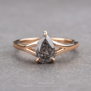 1.46 Carat Canadian Salt and Pepper Pear Diamond Engagement Ring, Split Shank Jane Setting