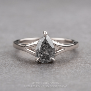 1.46 Carat Canadian Salt and Pepper Pear Diamond Engagement Ring, Split Shank Jane Setting