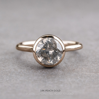 2.04 Carat Salt and Pepper Round Diamond Engagement Ring, Bezel Lenora Setting, Point No Point Studio. Available in a variety of metal types. Eco-friendly, Recycled Metals, Conflict Free.