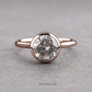 2.04 Carat Salt and Pepper Round Diamond Engagement Ring, Bezel Lenora Setting, Point No Point Studio. Available in a variety of metal types. Eco-friendly, Recycled Metals, Conflict Free.