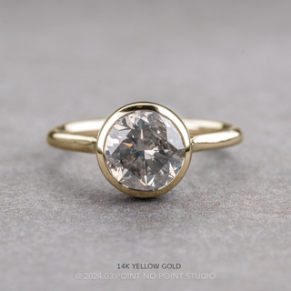 2.04 Carat Salt and Pepper Round Diamond Engagement Ring, Bezel Lenora Setting, Point No Point Studio. Available in a variety of metal types. Eco-friendly, Recycled Metals, Conflict Free.