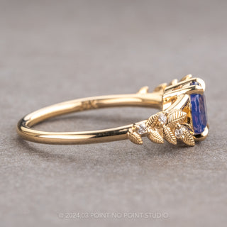 1.38 Carat Purple Oval Sapphire and Diamond Engagement Ring, Thistle Setting, 14k Yellow Gold