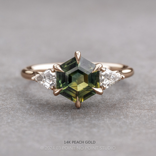 2.63 Carat Green Hexagon Sapphire and Diamond Engagement Ring, Lea Setting