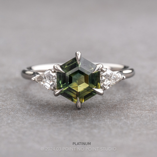 2.63 Carat Green Hexagon Sapphire and Diamond Engagement Ring, Lea Setting
