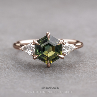 2.63 Carat Green Hexagon Sapphire and Diamond Engagement Ring, Lea Setting