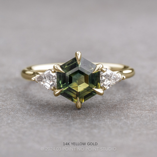 2.63 Carat Green Hexagon Sapphire and Diamond Engagement Ring, Lea Setting
