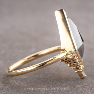 3.02 Carat Black Kite Diamond Engagement Ring, Bezel Ava Setting, 14K Yellow Gold