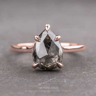 2.80 Carat Black Salt and Pepper Pear Diamond Engagement Ring, Lenora Setting, Point No Point Studio. Available in a variety of metal types. Eco-friendly, Recycled Metals, Conflict Free.
