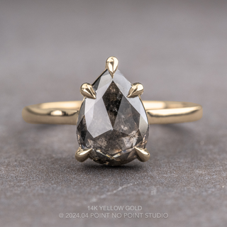 2.80 Carat Black Salt and Pepper Pear Diamond Engagement Ring, Lenora Setting, Point No Point Studio. Available in a variety of metal types. Eco-friendly, Recycled Metals, Conflict Free.