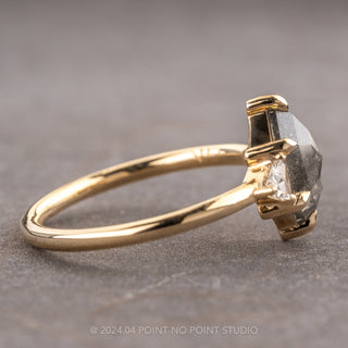 1.53 Carat Black Speckled Hexagon Diamond Engagement Ring, Zoe Setting, 14K Yellow Gold